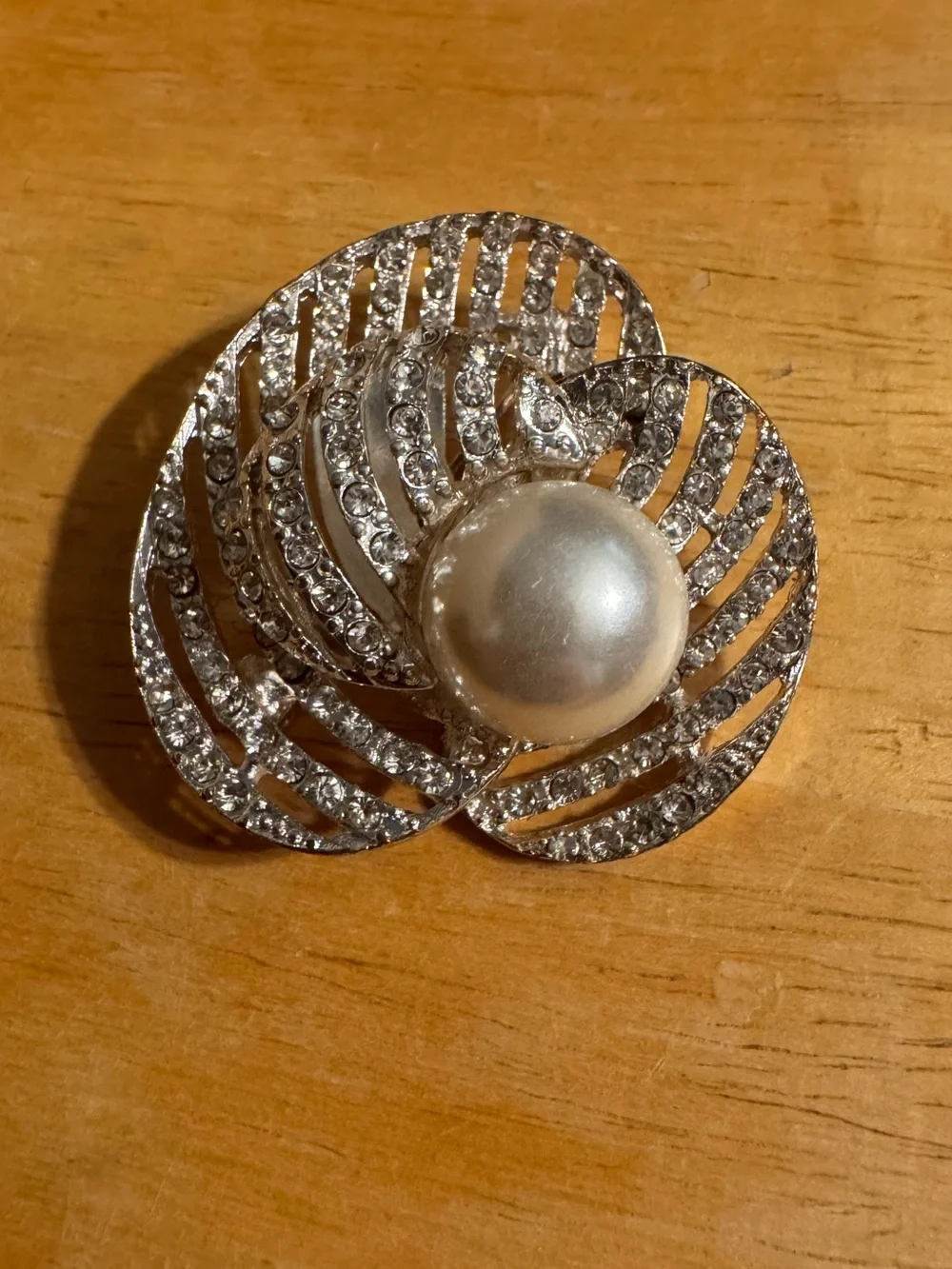 Statement Chunky Silver Tone faux Pearl Rhinestone Brooch